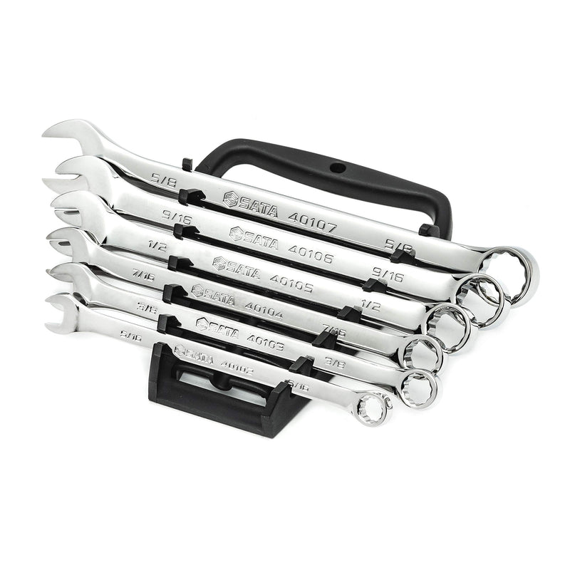  [AUSTRALIA] - SATA 6-Piece Full-Polish SAE Combination Wrench Set with Offset Box Ends and an Easy-to-Carry Wrench Rack - ST09017SJ