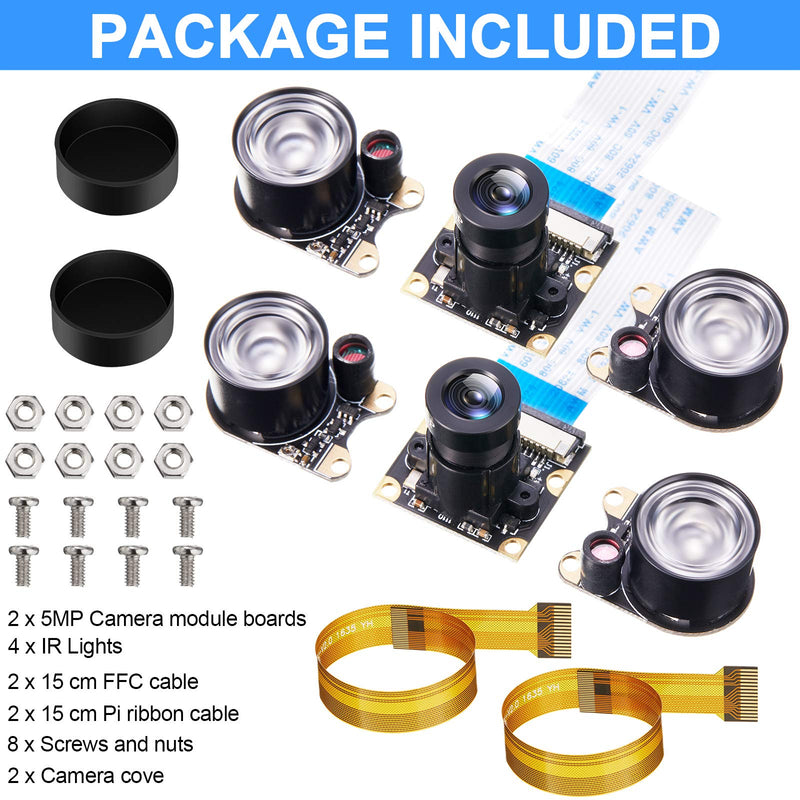  [AUSTRALIA] - 2 Sets for Raspberry PI Camera Module 5MP OV5647 1080P Video Webcam Sensor Infrared Night Vision Camera Module for Raspberry Pi B/B+ A+ RPi 4/3/ 2/1/ Zero/Zero W with FFC Cable(Adjustable Focus)