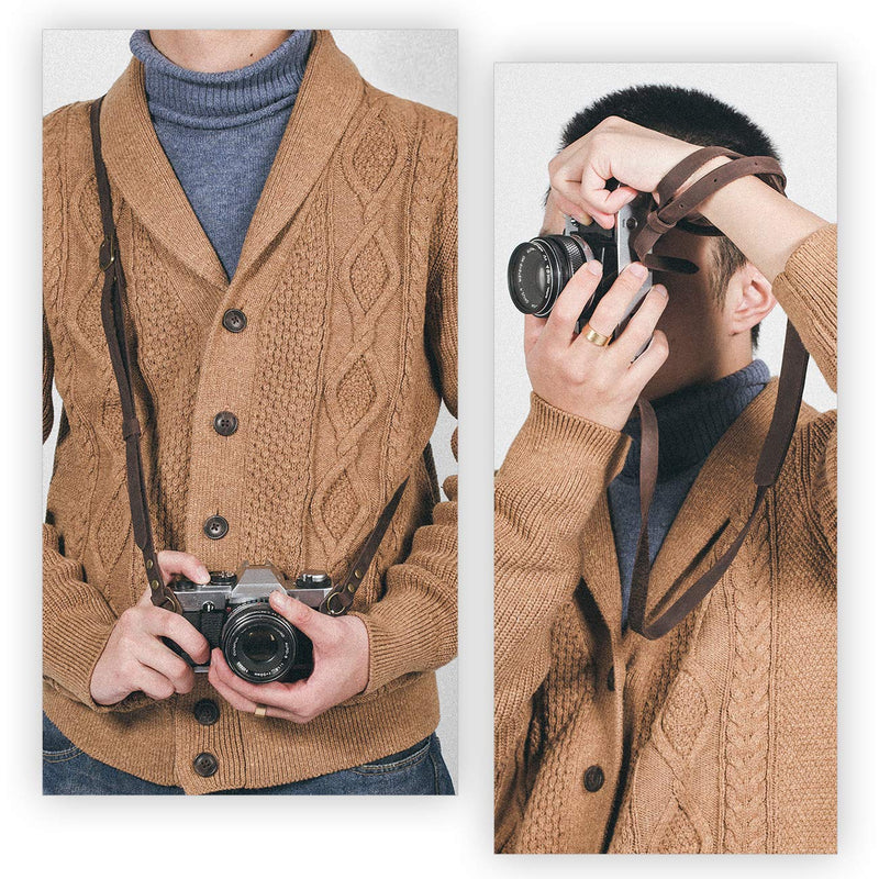  [AUSTRALIA] - TARION Genuine Leather Camera Strap Adjustable DSLR Shoulder Neck Strap Belt Dark Brown