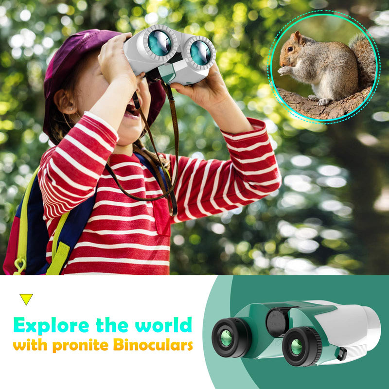  [AUSTRALIA] - Compact Binoculars for Kids PRONITE-10x25 Kids High Resolution Shockproof Binoculars for Bird Watching Travel Hiking Fishing Accessories Gear Essentials Best Toy Gifts for 3-12 Boys Girls（Green） Green