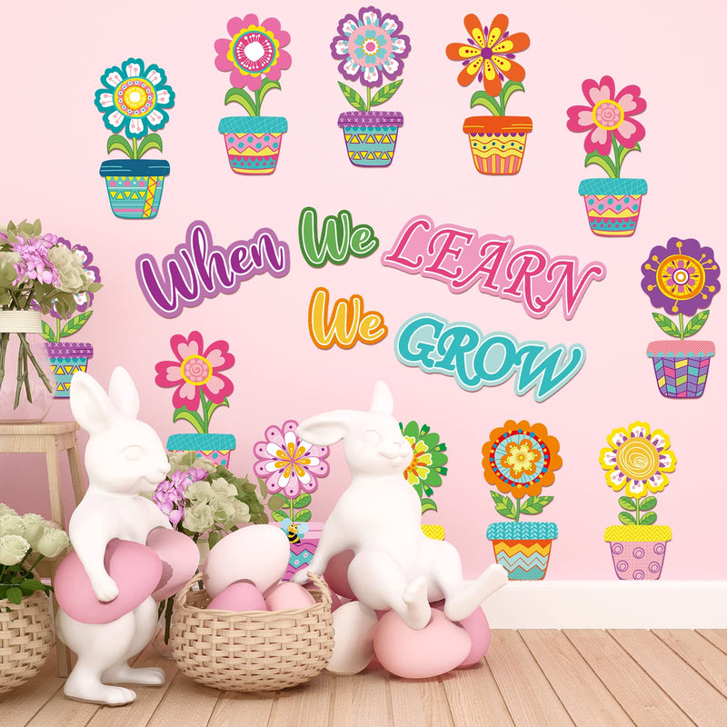  [AUSTRALIA] - Whaline 45Pcs Spring Cut-Outs Spring Potted Flowers Cut Outs with 100Pcs Glue Points Colorful When We Learn We Grow Paper Cut-Outs Bulletin Board Decoration for School Classroom Game Party Supplies