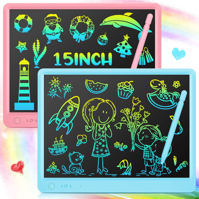  [AUSTRALIA] - 2 Pieces LCD Writing Tablet 15-inch Colorful Screen Drawing Pad Erasable Reusable Electronic Kids Drawing Tablet Kids Drawing Tablet Gifts for 3+ Years Old Girls Boys