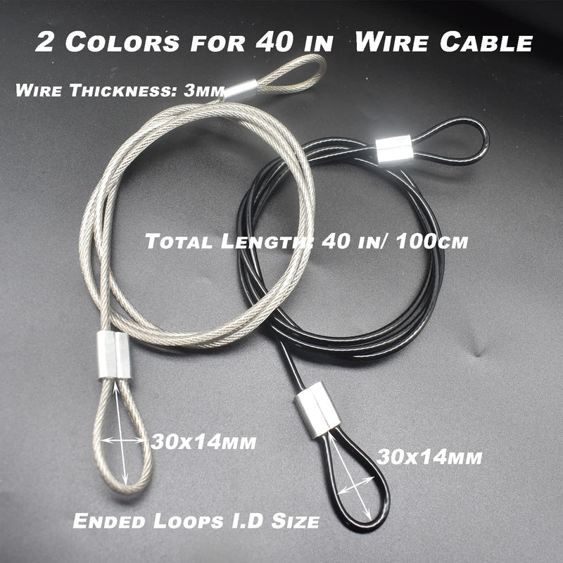  [AUSTRALIA] - Bytiyar 6 pcs 40 inch(100cm) 3mm Thickness Stainless Steel Wire Cable with Loops Vinyl Cover Coated Short Rope Lanyard Lock Safety Tether Chains,Clear 40in/100cm Clear_6Pcs