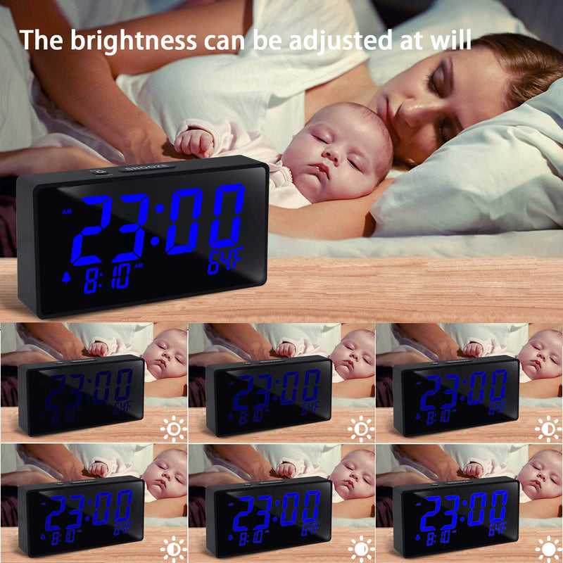  [AUSTRALIA] - BOCTOP Desk Digital Alarm Clock, Large Numbers Blue 6" LED Display, with USB Port for Charging, 0-100% Brightness Dimmer, Temperature, Snooze , Adjustable Alarm Volume，Small Bedside Clocks. A-blue Digit