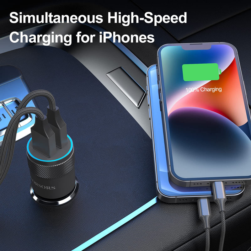  [AUSTRALIA] - [Apple MFi Certified] Fast Car Charger for iPhone, Dual USB 4.8A Rapid Charging Power Adapter with 2 Pack 3Ft Lightning Cable Cord for iPhone 14/13/12/11/Pro Max/XS/XR/X/8 Plus/7/6/SE, iPad, Airpods
