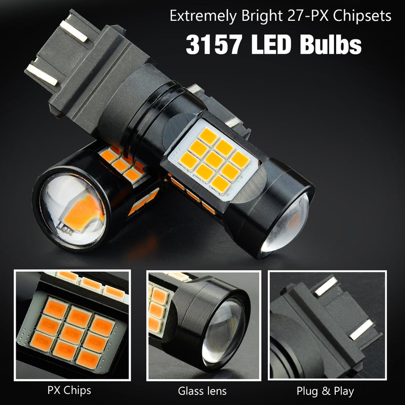 JDM ASTAR Super Bright PX Chips 3056 3156 3057 3157 4057 4157 Amber LED Bulbs with Projector - LeoForward Australia