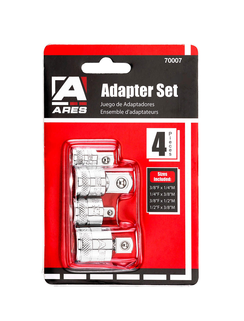  [AUSTRALIA] - ARES 70007 - 4-Piece Socket Adapter and Reducer Set - 1/4-Inch, 3/8-Inch, & 1/2-Inch Ratchet/Socket Set Extension/Conversion Kit - Premium Chrome Vanadium Steel with Mirror Finish