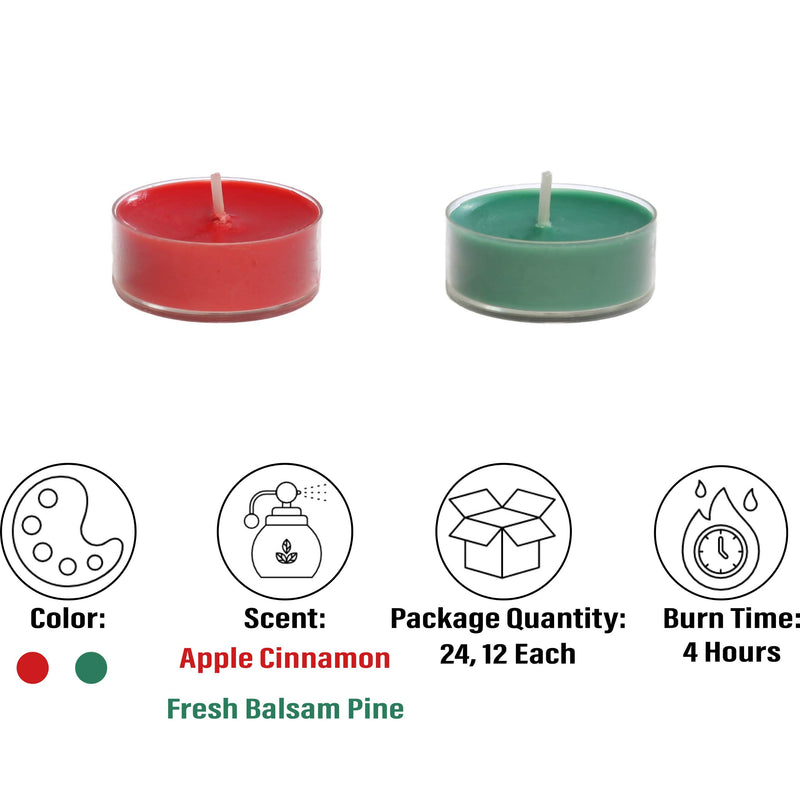  [AUSTRALIA] - CandleNScent Scented Holiday Candles Tea Lights Variation – Holiday Set - Pack of 24 Red-green