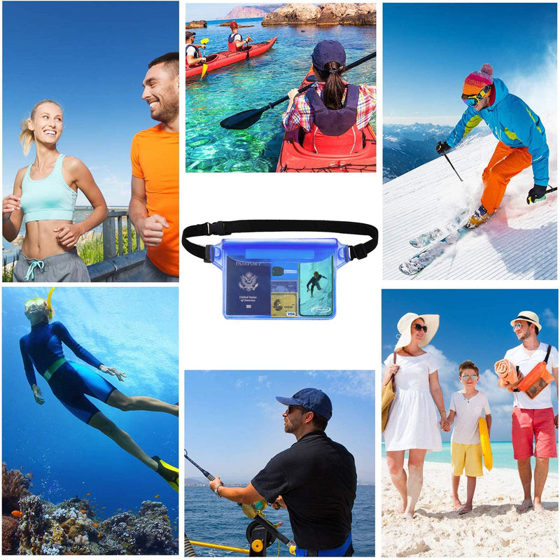  [AUSTRALIA] - AiRunTech Waterproof Dry Bag and Waterproof Cell Phone Bag for Outdoor Water Sports, Boating, Hiking,Kayaking,Fishing 2 * phone case(black) + 2 * fanny pack(black+blue)