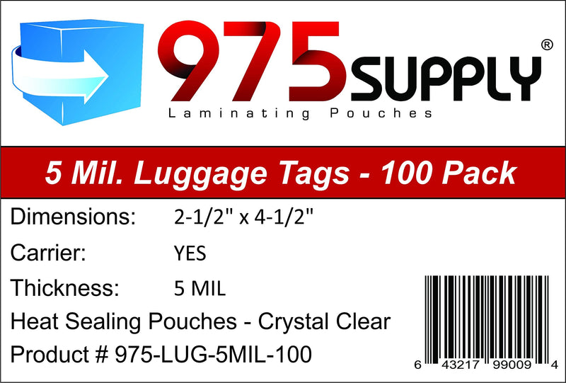  [AUSTRALIA] - 975 Supply Luggage Tag 5 Mil Laminating Pouches with Loops, 2.5 x 4.25 inches , 100 per Box