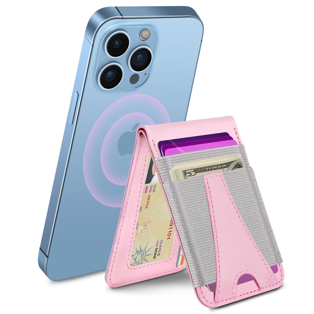  [AUSTRALIA] - Miroddi for Magsafe Wallet, Mi-Tower Series Magnetic Wallet Adjustable Stand, Open ID Window, Leather Magnetic Card Holder for iPhone 14 Pro Max/14 Pro/14/14 Plus/13/12 Series, Fit 10 Cards, Pink