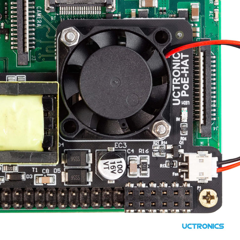  [AUSTRALIA] - UCTRONICS PoE HAT for Raspberry Pi with Cooling Fan, IEEE 802.3af-Compliant, 5V 2.5A Power Over Ethernet Board for Raspberry Pi 4B/3B+