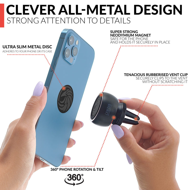  [AUSTRALIA] - New 2023 Magnetic Air Vent Phone Mount for Car - for Any Smartphone (iPhone, Android Cell Phone, GPS) | Stylish All-Metal One-Hand & One-Sec Phone Car Holder, 100 to Safeness & Comfort