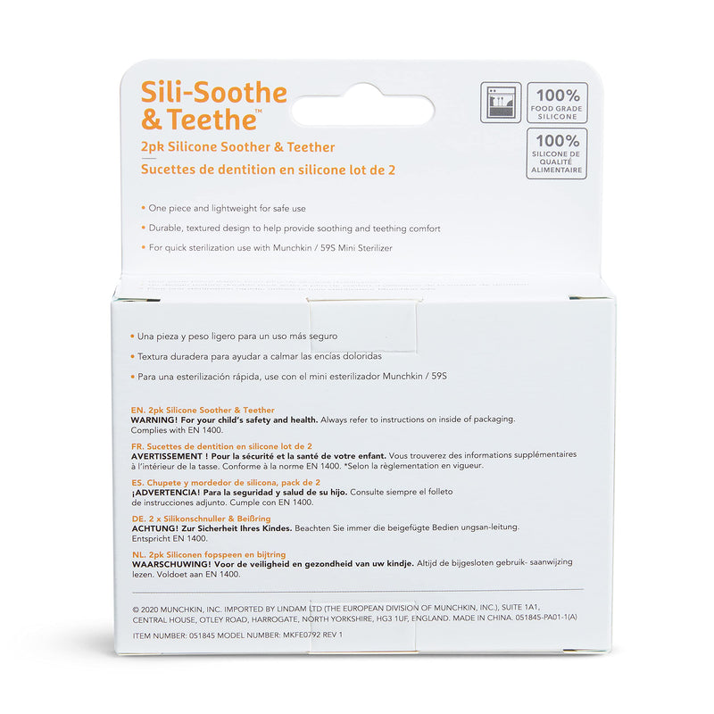 Munchkin Sili-Soothe & Teethe, Silicone Pacifier & Teether, 2 Pack, Blue/Green - LeoForward Australia