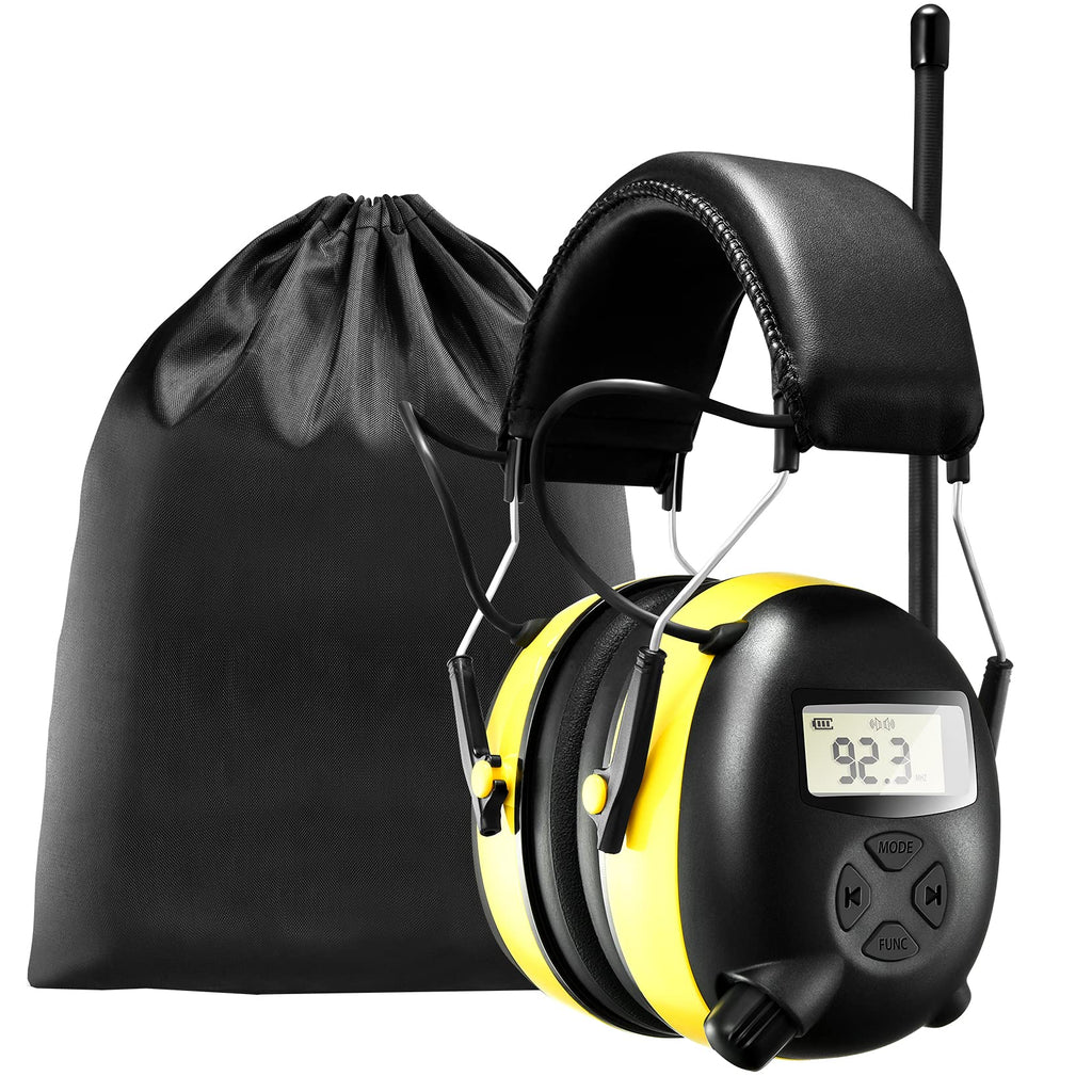  [AUSTRALIA] - BJKing EP003 AM/FM Hearing Protector with Digital Display, 30dB AM FM Radio Headphone Ear Protection 20 AM & FM Station Storage Noise Reduction Safety Ear Muffs for Lawn Mowing, Wood Working - Yellow