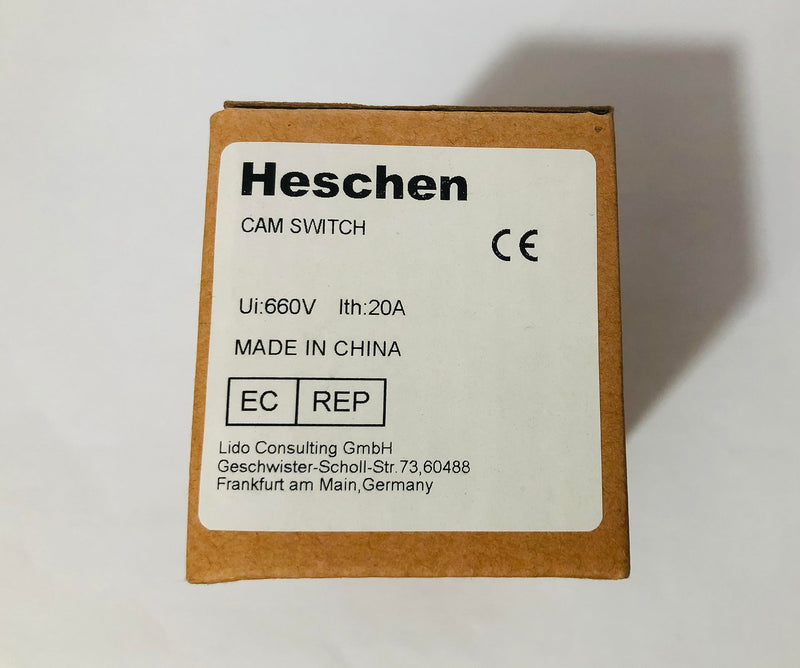  [AUSTRALIA] - Heschen, universal cam switch, rotary switch, changeover switch SZW26-20/D202.2, Ui 660V, Ie 20A, 3 positions (on-off-on), 2 phases, 8 terminals, CE