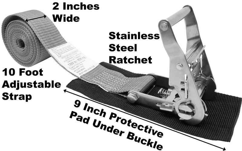  [AUSTRALIA] - CustomTieDowns 2 Inch x 10 Foot Stainless Steel Ratchet Endless Loop Ratchet Strap (no Hooks), Protective Pad Under Buckle. Gray