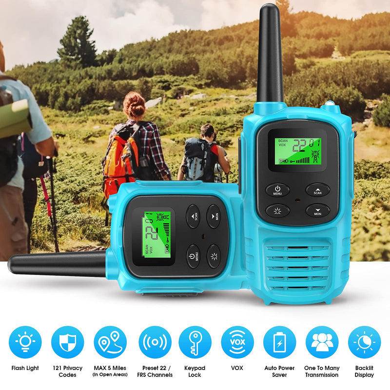  [AUSTRALIA] - LEETEL Walkie Talkie with 22 FRS Channels, Long Range Walkie Talkies for Adults with VOX Scan LED Flashlight for Family Hiking Cycling Camping Outdoor Activities (Blue) Blue