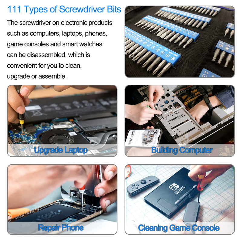 Precision Computer Screwdriver Set, with 111 Small Magnetic Bit, Professional Electronics Repair Tool Kit, Suitable for Cell Phone, iPhone, Laptop, MacBook, Tablet, Xbox, Game Console Repair - LeoForward Australia