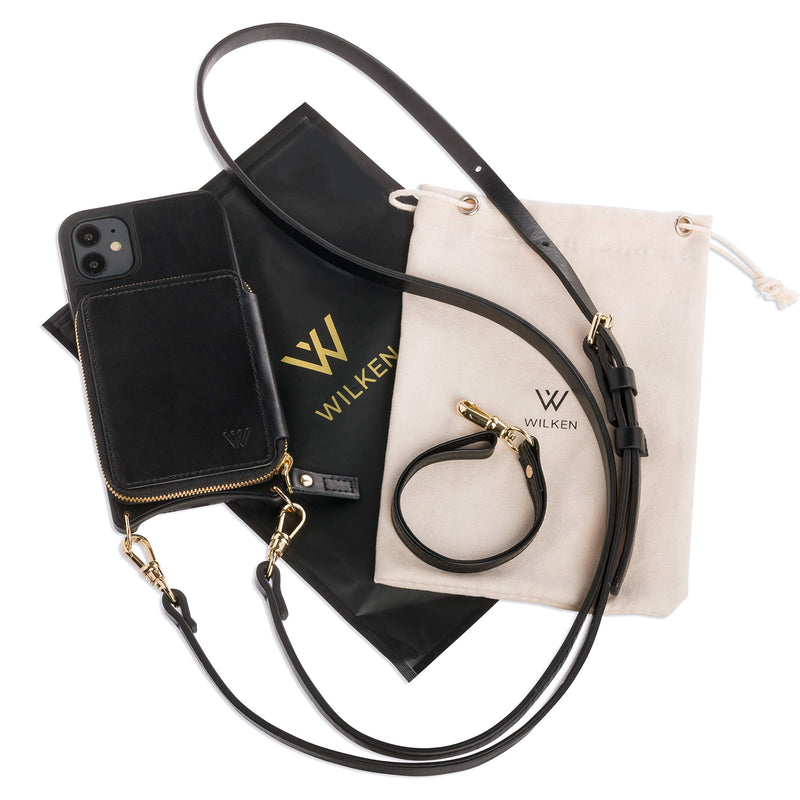  [AUSTRALIA] - Wilken iPhone Crossbody Purse Case with Lanyard | Leather Black 11 Pro