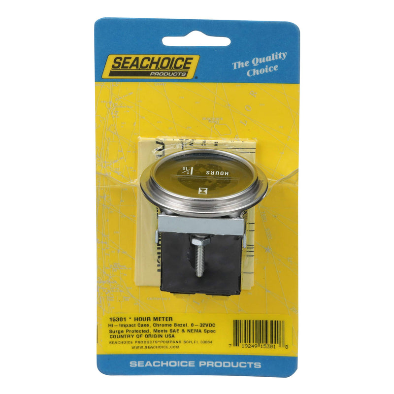  [AUSTRALIA] - Seachoice 15301 Hourmeter Gauge for Boats - High-Impact Polycarbonate Case, Round, 2-inch - Stainless Steel Bezel