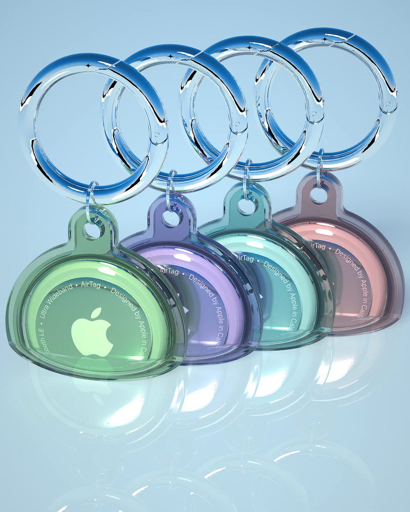  [AUSTRALIA] - 4 Pack Waterproof Airtag Holder, Air Tag. Holder Keychain Accessories for Apple Airtag GPS Tracker Tags, Apple Air Tag Case for Dog Cat Collar, Luggage, Pets, Key Ring (Pink/Blue/Green/Violet) Pink/Blue/Green/Violet