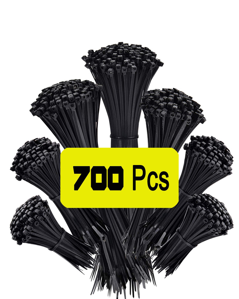  [AUSTRALIA] - 700Pack Zip Ties Assorted Sizes Cable Ties 12/10/8/6/4 Inch Small Black Zip Ties Tensile 40lbs UV Industrial Wire Ties Assortment Plastic Zip Tie Wraps Light Duty for PC Cable Management Home Zipties