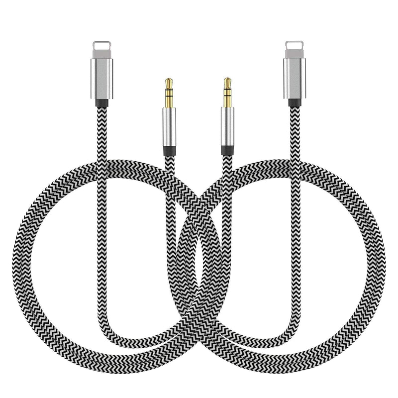  [AUSTRALIA] - 2 Pack Aux Cord for iPhone,Apple MFi Certified Lightning to 3.5mm Nylon Braided Aux Audio Cord to Car Stereo Cable&Headphone Jack Adapter Compatible with iPhone 11/XR/XS/X/8/8P/7/7P Support iOS 12
