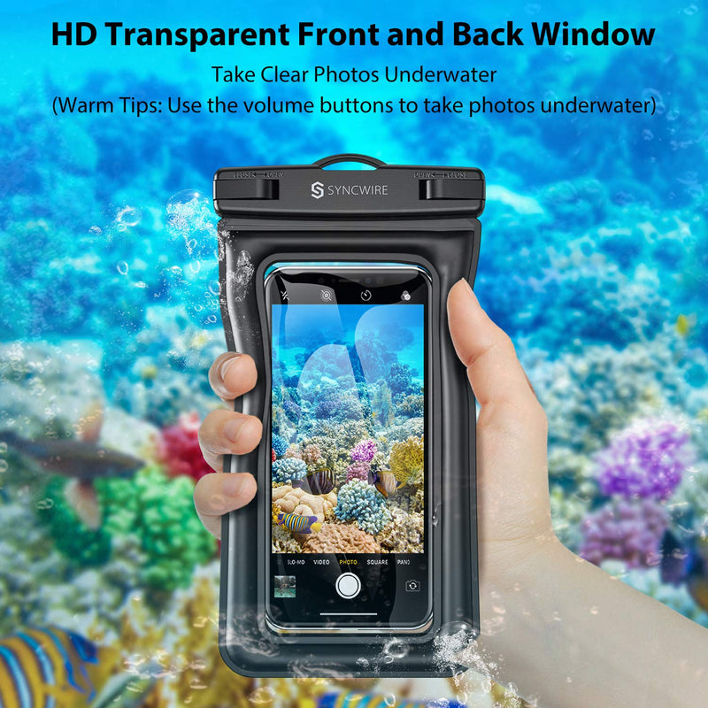  [AUSTRALIA] - Syncwire Waterproof Phone Pouch, 2 Pack IPX8 Waterproof Case Underwater Dry Bag Compatible with iPhone 12 SE2 11 Pro XS Max XR X 8 7 6s Plus Galaxy S10 S9 Note 10 Google Pixel Up to 7" Black+Black