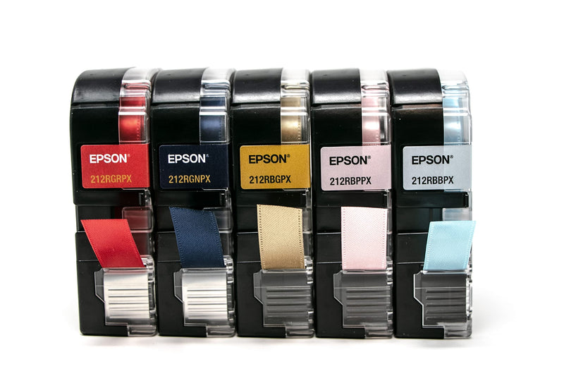  [AUSTRALIA] - Epson LabelWorks Ribbons Bundle - 5 Label Maker Printable Ribbons - 212RBBPX, 212RBGPX, 212RBPPX, 212RGNPX, 212RGRPX