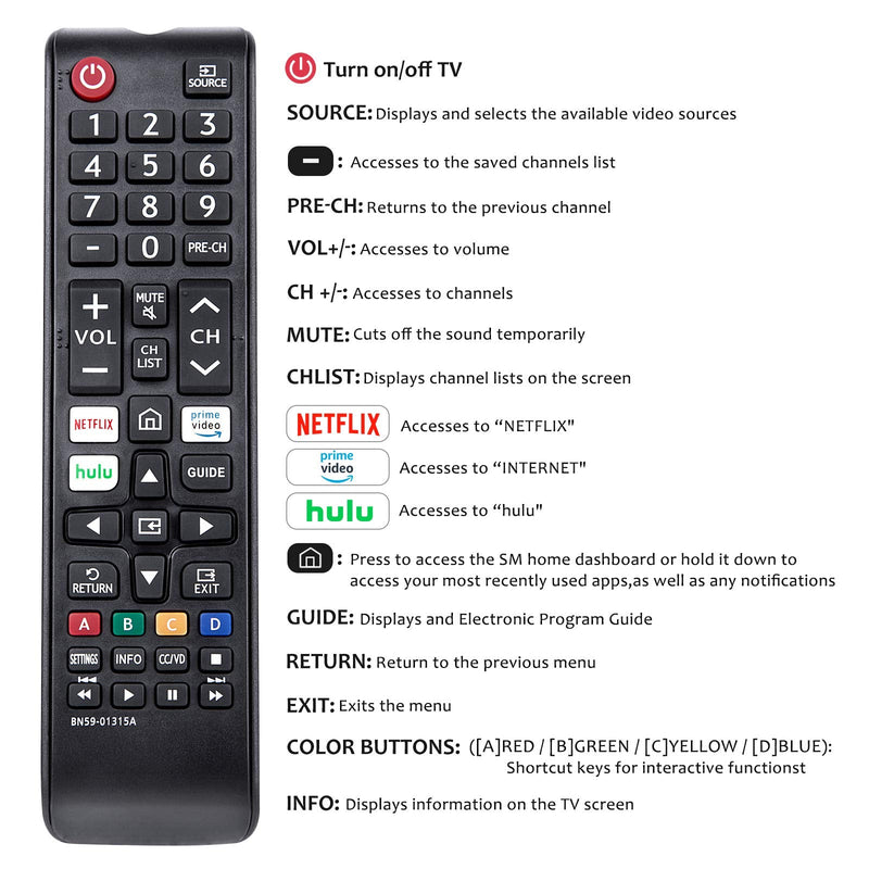  [AUSTRALIA] - Replacement BN59-01315A Remote Control Compatible with Samsung 4K Crystal UHD 6/7/8/9/TU-7000 Series Smart TV(BN59-01315J/BN59-01315E)