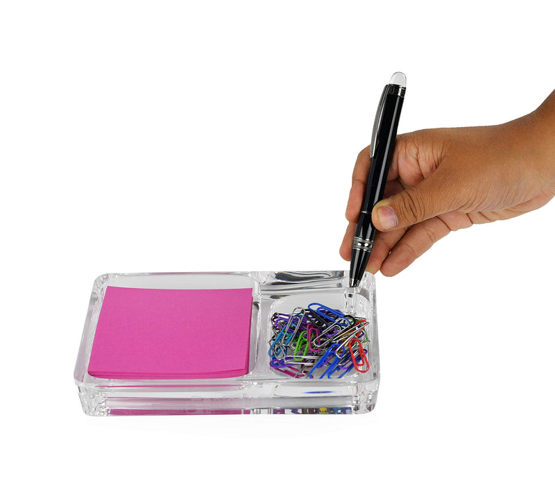 ARAD Acrylic Container for Office Supplies, Dual Compartment for Sticky Notes/Pens - LeoForward Australia