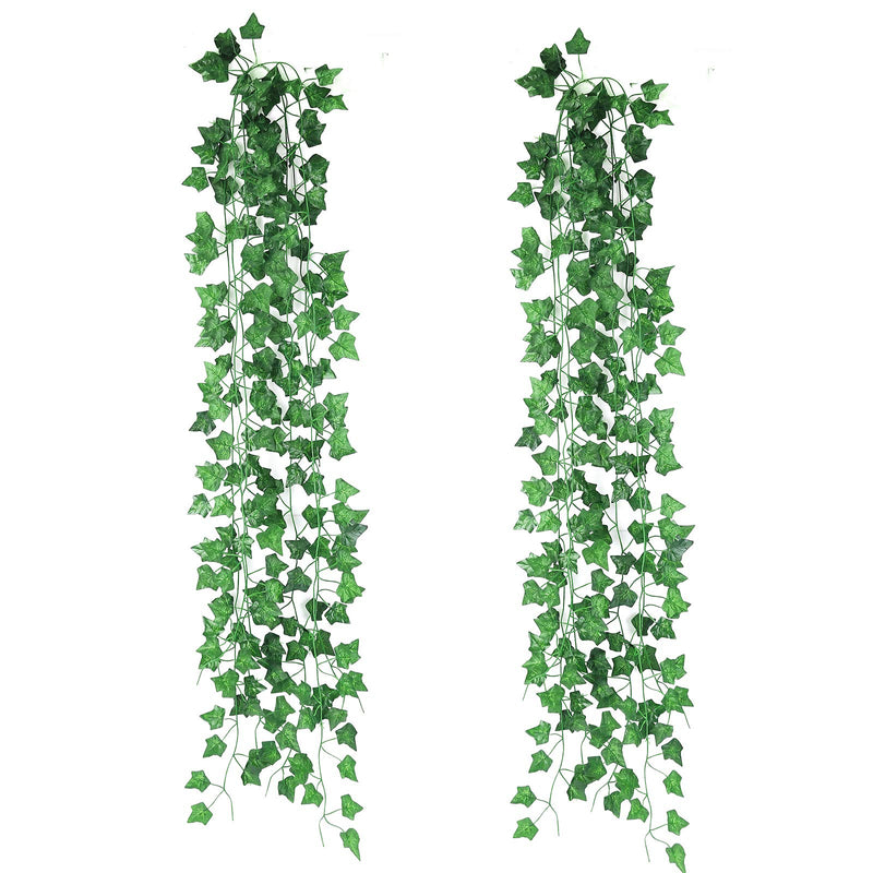  [AUSTRALIA] - BOMAROLAN 12 Strands/Total 84 Feet, Artificial Ivy Garland Green Leaf, Vine Hanging Plants Fake Foliage, with 100 LED String Light 32 Feet, for Home Kitchen Garden Office Wedding Wall Decor, Green Colorful