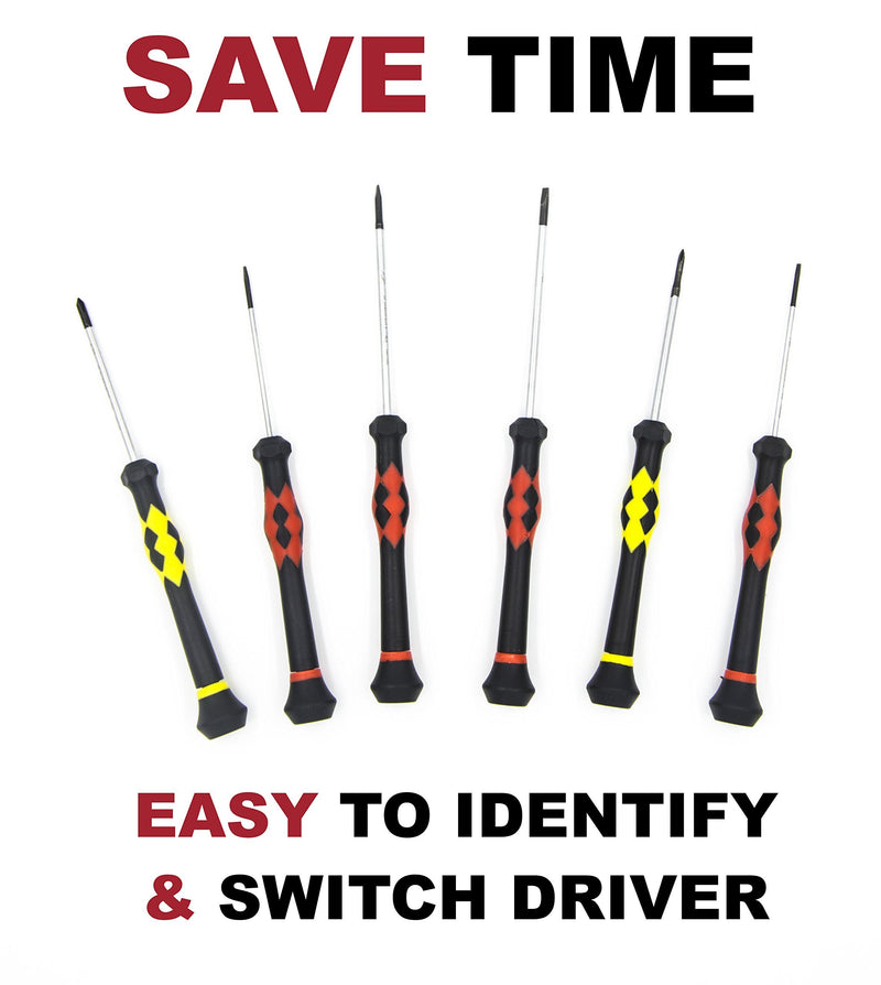  [AUSTRALIA] - Precision Screwdriver SET OF 6 - Magnetic Flathead and Philips With Handle in Separate COLORS - Professional Repair Tool Kit For Electronics, iPhone, Smart Phone, Gamepad, PC, Jewelry, Watch, Eyeglass