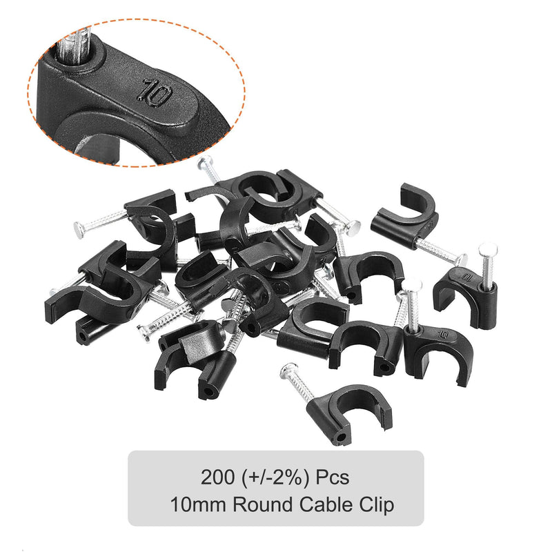  [AUSTRALIA] - uxcell Strengthened Circle Cable Clips with Single Steel Nail 10mm Black 200pcs