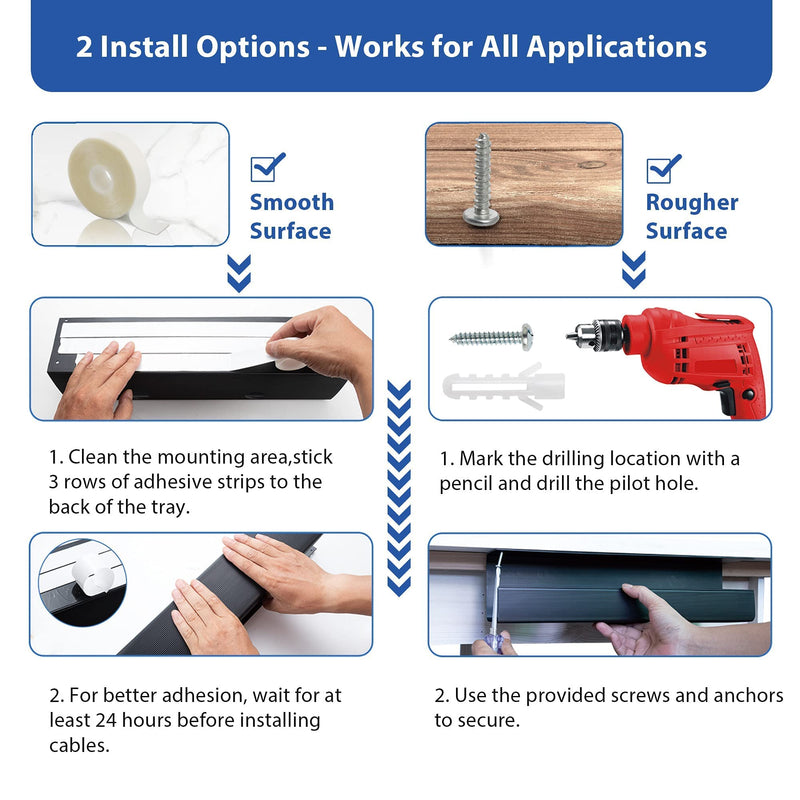  [AUSTRALIA] - ZhiYo Large Capacity Under Desk Cable Management Trays 2 Pack & 6.6ft - 1 inch Cable Sleeve Bundle