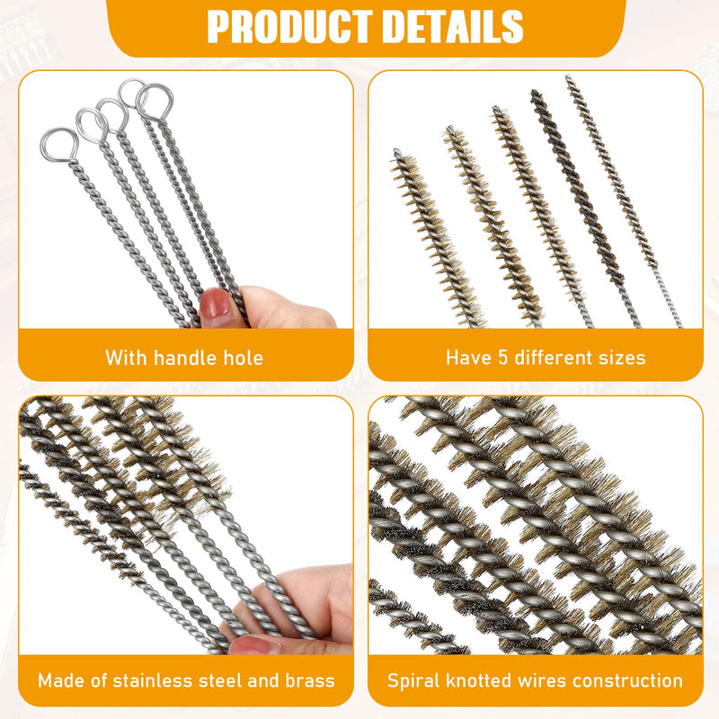  [AUSTRALIA] - 10 Pieces Wire Tube Brushes for Cleaning Pipe Tube Brass Brush Stainless Steel Round Wire Brush Brass Pipe Cleaning Brush Wire Pipe Cleaner Brush for Auto Parts, Bottles, Tubes, 5 Sizes 10