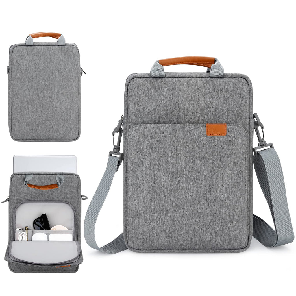  [AUSTRALIA] - 13 inch Laptop Sleeve with Shoulder Strap and Handle, Computer Bag Carrying Case for 13.3 Apple MacBook Air, Mac Pro, iPad 12.9, Surface Pro 9, ASUS L210 Chromebook 11.6, Laptop Go 12.4" with Padded Grey