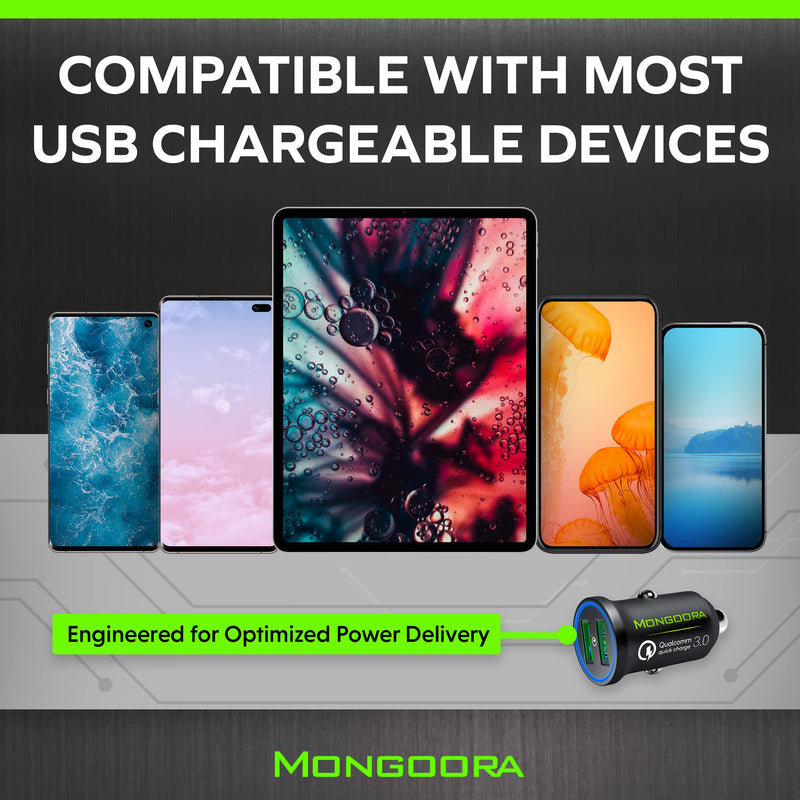  [AUSTRALIA] - Mongoora Car Charger Adapter - Metal, Portable, 3.0 Car Chargers with Dual USB Ports and Fast Charging Technology - Compatible with iPhone, iPad, Samsung Galaxy - White Elephant, Stocking Stuffers