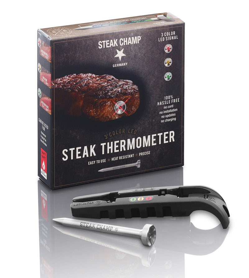 SteakChamp 3c black, The Steak Thermometer, 3-color LED Thermometer - Version 2021 - LeoForward Australia