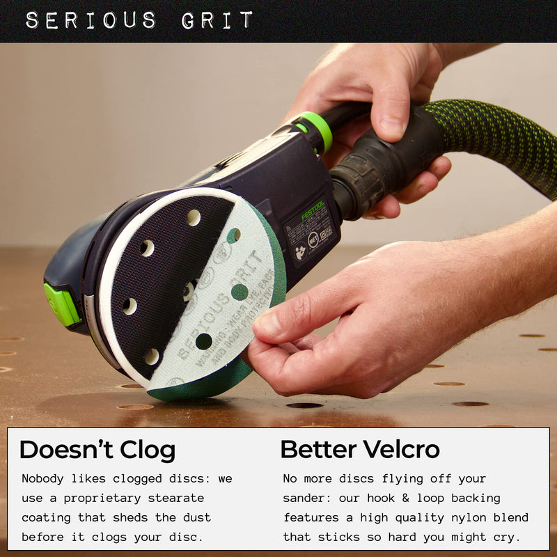  [AUSTRALIA] - Serious Grit 5-Inch 9-Hole, 80, 120, 150, 180, 220 Assorted Grit Sanding Discs - Premium Hook and Loop Heavy Duty Sandpaper Assortment for Random Orbital Sanders - 50 Pack Box Mixed Grit