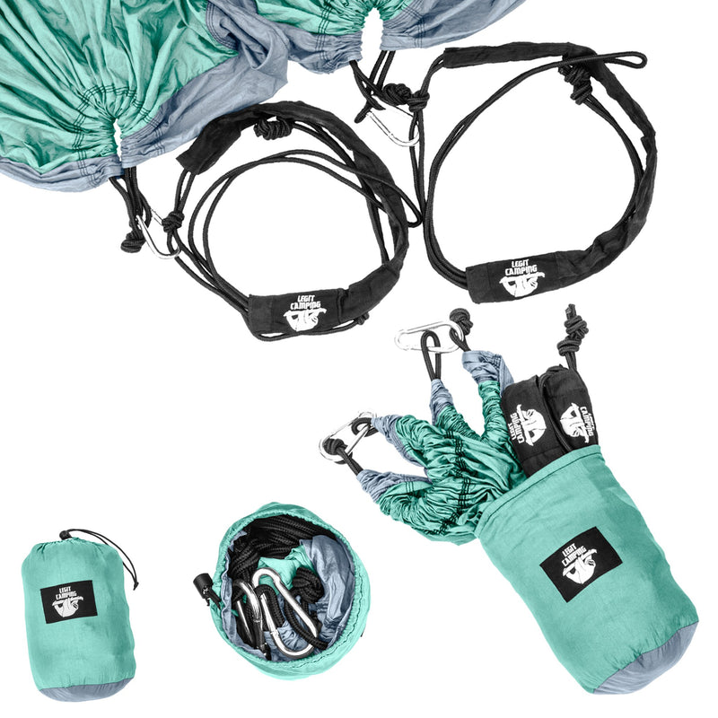  [AUSTRALIA] - Legit Camping - Double Hammock - Lightweight Parachute Portable Hammocks for Hiking, Travel, Backpacking, Beach, Yard Gear Includes Nylon Straps & Steel Carabiners Graphite/Seagreen