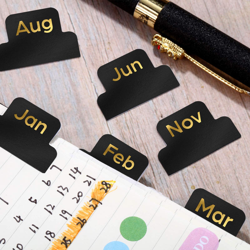  [AUSTRALIA] - 24 Pieces Adhesive Tabs Designer Accessories Monthly Tabs Planner Stickers Decorative Monthly Index Tab for Office Study Planners Organizations (Black) Black