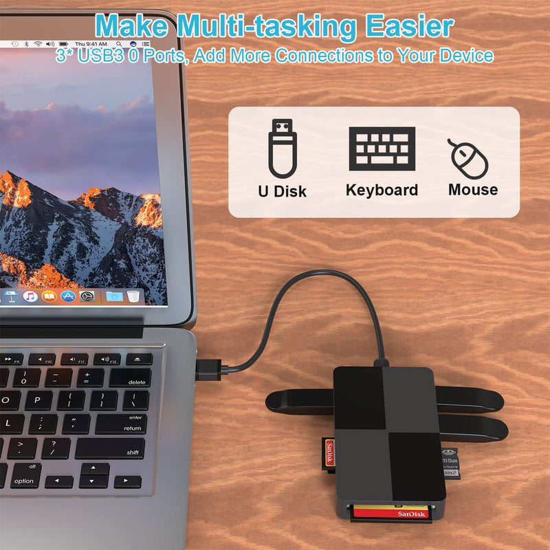  [AUSTRALIA] - USB 3.0 Multi Card Reader for PC, XD Picture Card Reader USB Adapter with 5 Card Slots and 3 USB3.0 for SD TF CF XD MS keyboard mouse U Disk, Sony Memory Stick Pro Duo Reader Read 8 Ports Simultaneous USB3.0 Multi Card Reader Hub