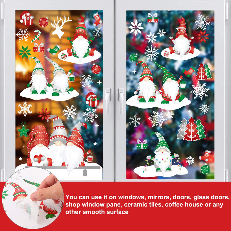  [AUSTRALIA] - Outus 234 Pieces Christmas White Snowflake Window Clings Gnome Elf Scandinavian Decal Stickers Winter Window Decorations for Christmas Party Holiday Decorations,12 Sheets, 4 Styles