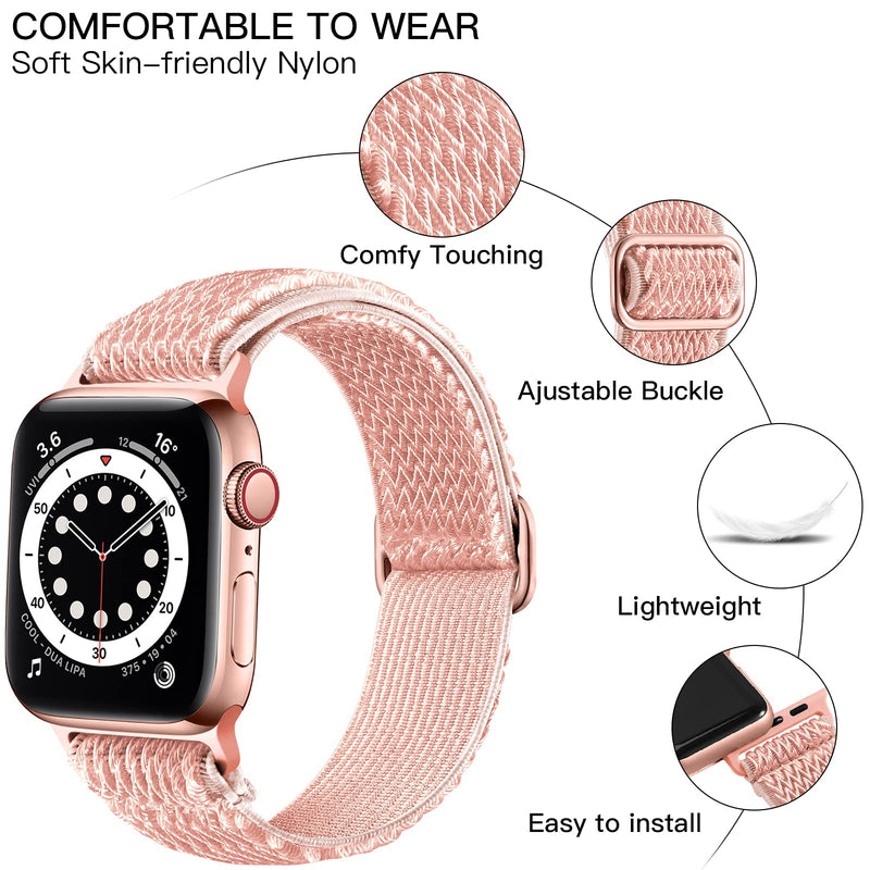 Lerobo Stretchy Solo Loop Bands Compatible with Apple Watch Band 40mm 38mm 44mm 42mm Women Men,Soft Adjustable Elastic Braided Nylon Bands for Apple Watch SE iWatch Series 6,Serise 5 4 3 2 1 Pink Sand A Pink Sand 38mm/40mm - LeoForward Australia