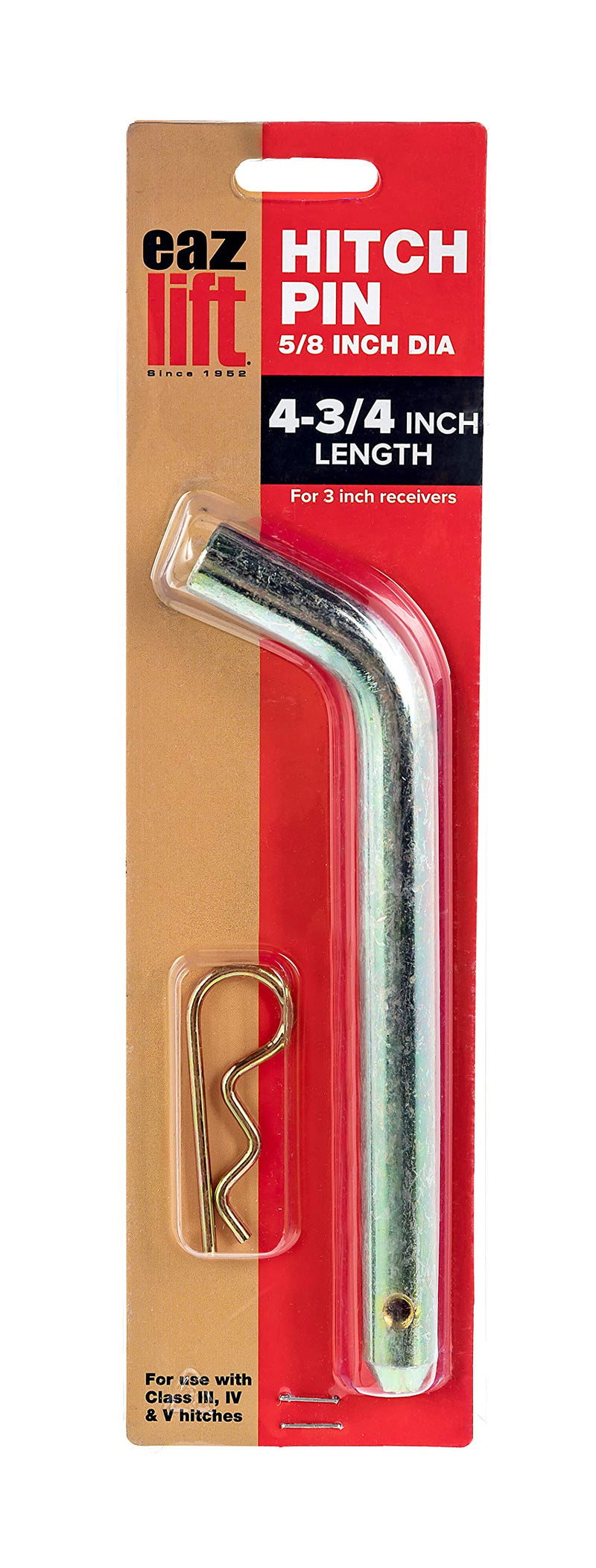  [AUSTRALIA] - Eaz-Lift Receiver Hitch Pin and Clip, 3-inch - Safely Secures Receiver-Hitch Mounted Accessories in Place While Towing - Features a 5/8-inch Diameter Hitch Pin and 4-3/4-inches Usable Length (48016)