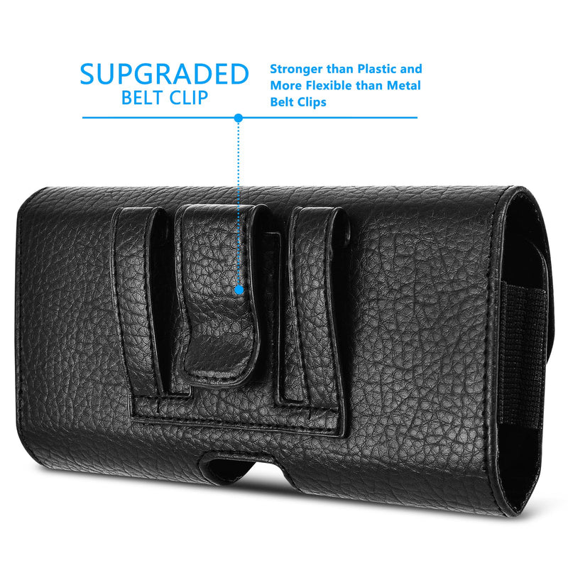  [AUSTRALIA] - Dual Phone Leather Case with Loop - Secure Horizontal Phone Belt Holder and RFID Blocking Wallet - Sleek Black - Compatible with iPhone 14/13/12/11/14Pro/13Pro/12Pro, Samsung, Motorola