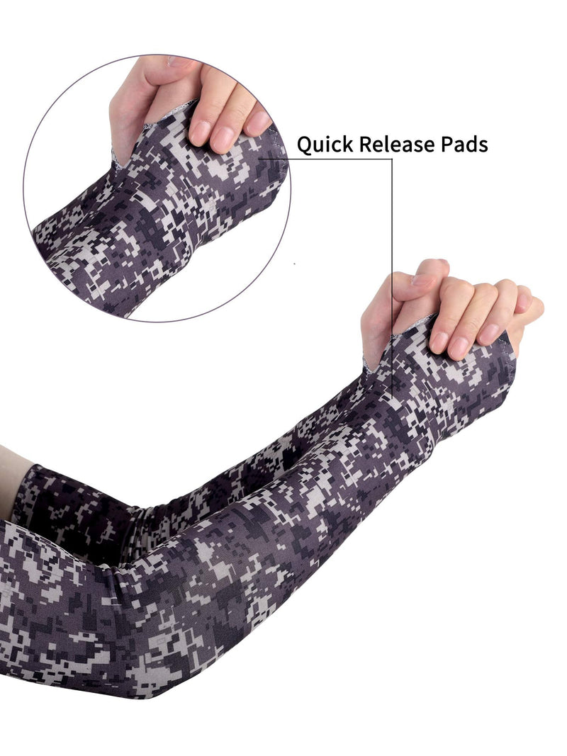  [AUSTRALIA] - 10 Pairs Men's Cooling Arm Sleeves Long Fingerless Gloves Anti Slip Sun Protection Arm Sleeves Black and Mixed Camo