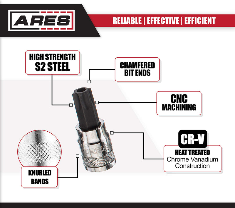  [AUSTRALIA] - ARES 70103-13-Piece Security Torx Bit Socket Set - 1/4-Inch, 3/8-Inch, and 1/2-Inch Drive - Sizes Range from T8-T60 13-Piece Tamper Proof Torx Bit Socket Set